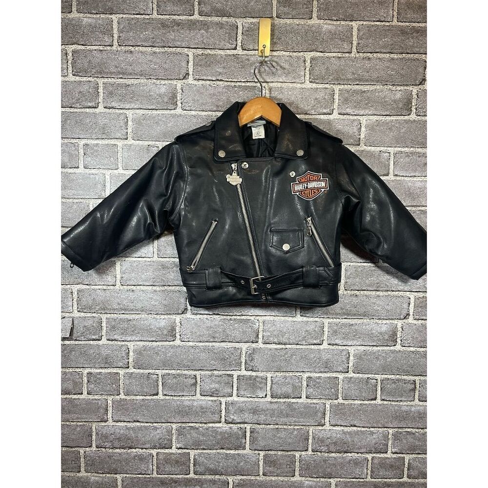 Harley-Davidson Kids Black Motorcycle Jacket Size 4 Faux Leather
